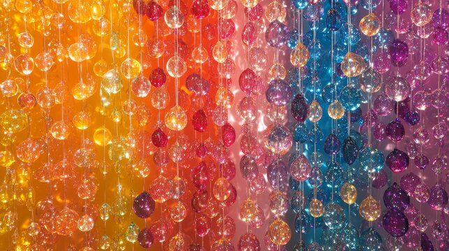Colorful Glass Beads Hanging In Rows Creating A Stunning Display - Powered by Adobe