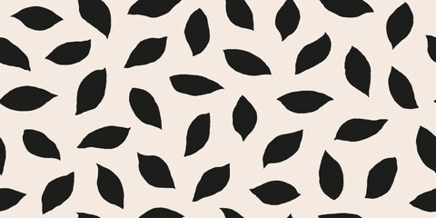 Hand drawn leaves abstract seamless pattern, doodle floral leaf falling background.