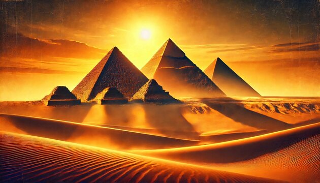 pyramids at sunset