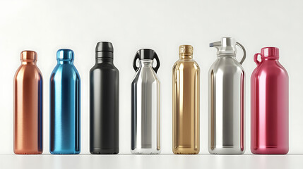 Collection of water bottles on white background 