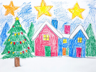 Fototapeta premium クリスマスツリーのある街の風景 Generated image
