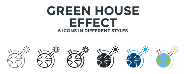 GREEN HOUSE EFFECT icon in different style vector illustration. Designed in thin line, regular line, bold line, glyph, color fill, and flat style can be used for web