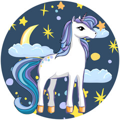Fototapeta premium Unicorn with a night sky. Vector, isolated. Free hand draw.
