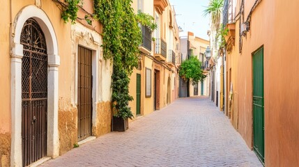 Obraz premium Charming Spanish Street Cobblestone Alleyway with Traditional Architecture