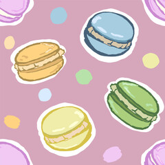 Pattern with macaroons and dots. Hand draw, vector pattern with texture and interesting colors. 