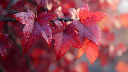 Vibrant Red Autumn Leaves Closeup