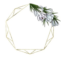 Crocus Flower Crystal Octagon Golden Frame - Classic Geometric Border for Invitations, Branding, and Packaging