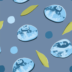 Blueberries with leaves pattern. Cut out style with interesting texture and calm colors.