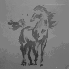Hand draw horse with brush. Vector with a lot of texture. Isolated.