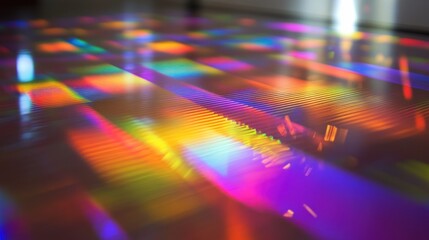 Colorful light reflections creating a vibrant pattern on a surface.