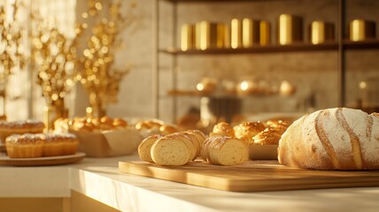 Obraz premium A bakery table with crafted baked breads and pastries