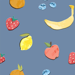 Fruits seamless pattern. Cut out of the paper like. Vector with texture and shadow.