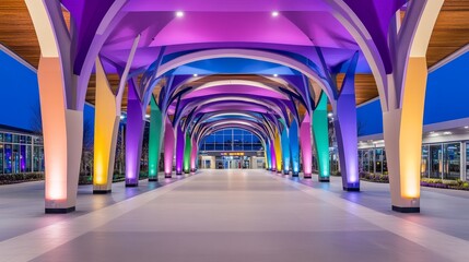 Colorful Canopy Walkway at Modern Building Entrance