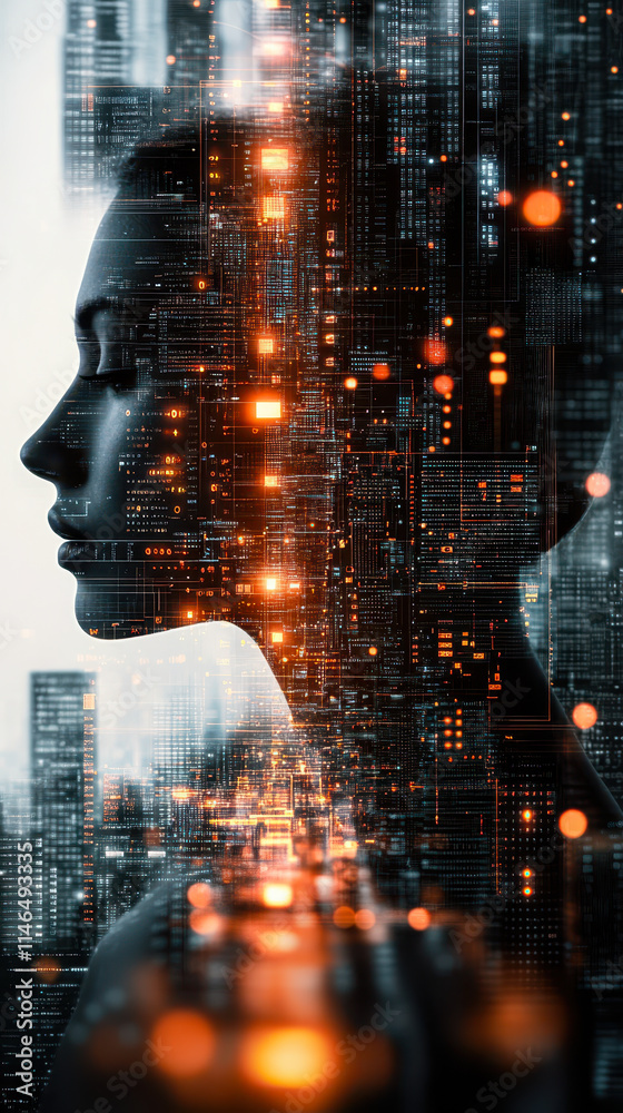 Poster digital analytics visualization with double exposure effect for data-driven decision making