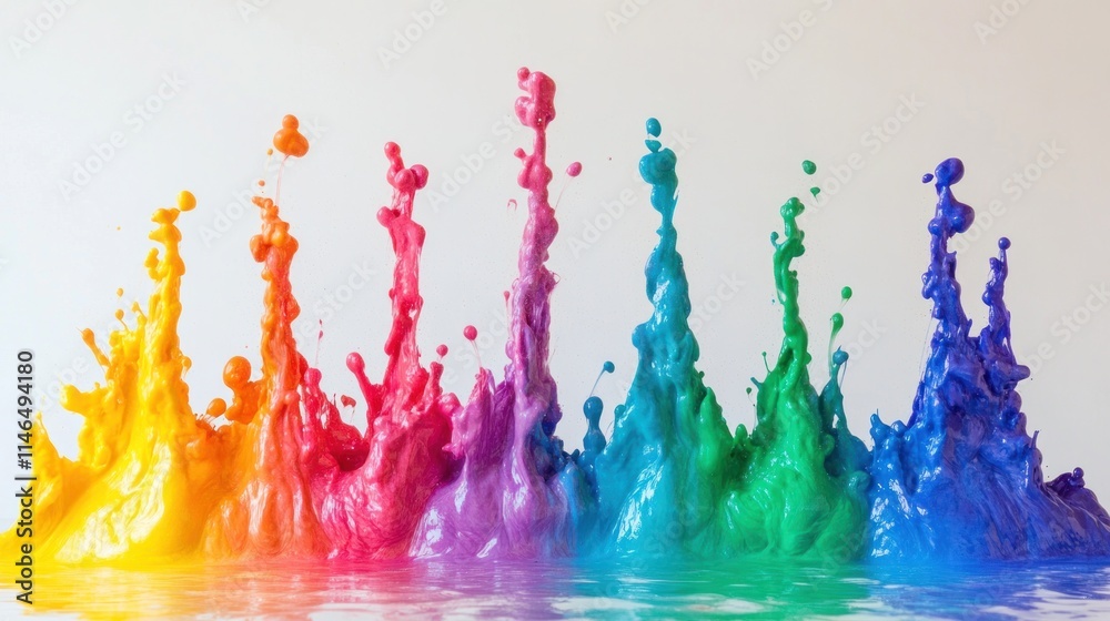 Poster colorful splashes of paint create a vibrant wave effect against a white background.