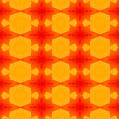 Fiery Hexagon Kaleidoscope:  A vibrant and seamless pattern featuring a kaleidoscope of fiery orange and red hexagons, creating a dynamic and energetic design. Perfect for backgrounds, textiles.