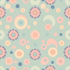 Fototapeta premium Pastel Floral Seamless Pattern: A whimsical and delicate pattern with a retro charm, featuring a harmonious blend of pastel colors and abstract floral motifs on a soft blue background.