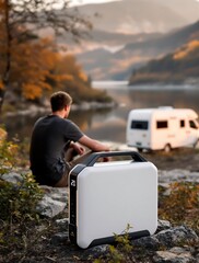 Fototapeta premium Portable Power Station Compact Eco Friendly Generator for Camping Hiking and Emergency Preparedness
