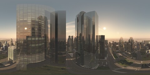 Fototapeta premium Panorama of the city. Environment map. HDRI map. equidistant projection. Spherical panorama. 3D rendering