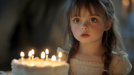 Little Girl Birthday Cake Realistic Photo