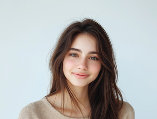 Fototapeta premium A smiling young woman with long dark hair