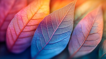 Vibrant Autumn Leaves Displaying Intricate Veins