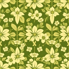Obraz premium Olive Green and Pale Yellow Floral Pattern 
