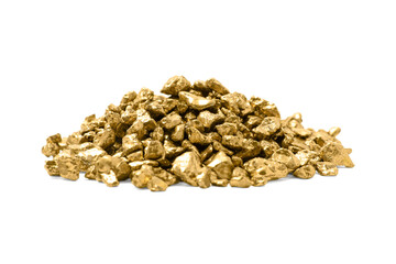 Heap of gold nuggets isolated on white