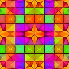Vibrant Geometric Mosaic: A kaleidoscope of color and shape.  Intricate design with bright, saturated hues. Perfect for backgrounds, textiles, and vibrant design projects. 