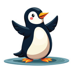 Cartoon Penguin Standing on Ice