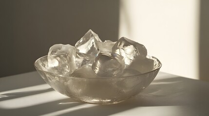 Refreshing ice cubes in a clear bowl indoor setting still life bright lighting minimalistic concept