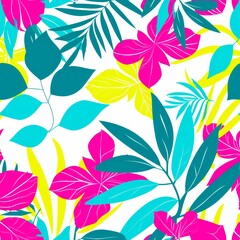 Fototapeta premium A Vibrant Tropical Floral Pattern Featuring Bold and Striking Colors to Captivate the Eye