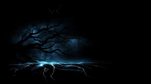 Dark Tree Silhouette with Electric Blue Grounding