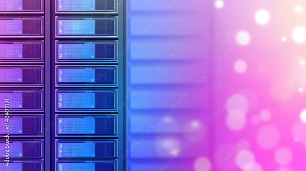 Poster data center server racks with soft bokeh background