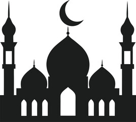 Islamic Mosque Silhouette with Crescent Moon - Vector Illustration