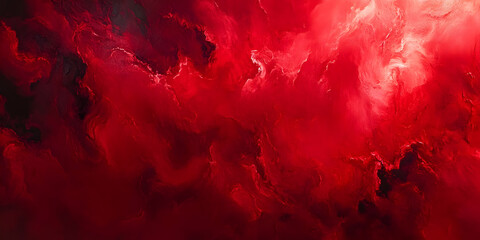 A vibrant abstract composition featuring swirling shades of red and dark tones.