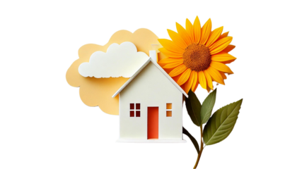 House sun clouds isolated on transparent background.