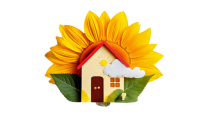 House sun clouds isolated on transparent background.