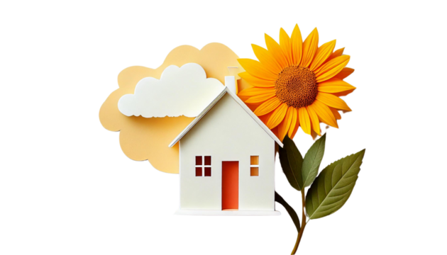 House sun clouds isolated on transparent background.