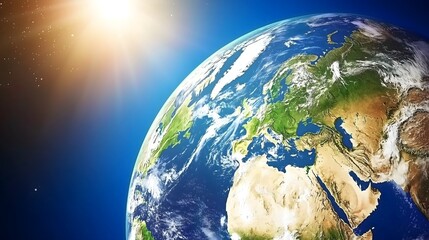 Fototapeta premium Close-up views of Earth from space with minimal cloud cover, highlighting the effects of global warming and climate change on the planet's atmosphere and environment