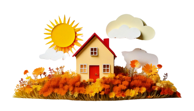 House sun clouds isolated on transparent background.