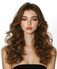 Fototapeta premium Beautiful brown curly-haired woman with delicate makeup