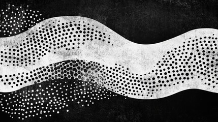 Abstract wave halftone black and white. Monochrome texture for printing on badges, posters, and business cards. Vintage pattern of dots randomly arranged
