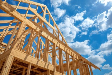 Obraz premium New Home Construction: Framing the Future Against a Blue Sky
