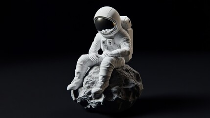Naklejka premium Lonely Astronaut on Moon: 3D Sci-Fi Illustration of Reaching for the Stars in Space