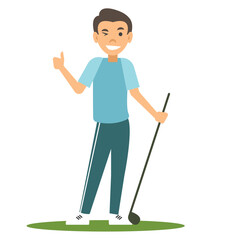 vector of male golf player is standing holding a golf club