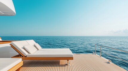 Obraz premium Modern Yacht Deck Overlooking Calm Ocean Waves
