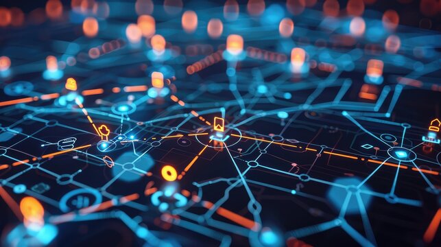 Futuristic Digital Network with Interconnected Nodes