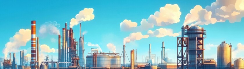 Fototapeta premium Detailed of Carbon Capture Systems Integrated with Biofuel Refinery in an Industrial Landscape