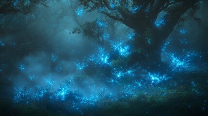 Fototapeta premium Enchanting Bioluminescent Forest at Night